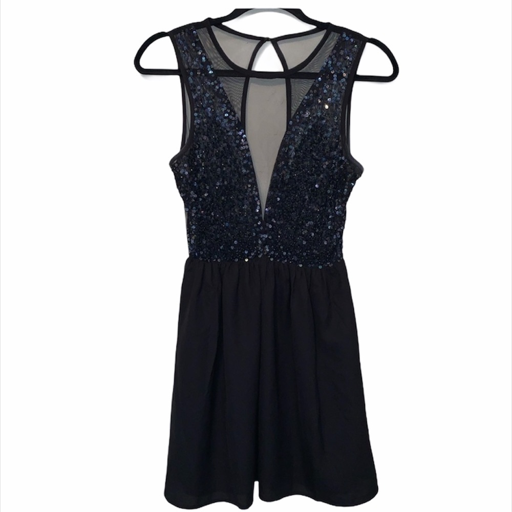 Forever 21 Black Sequin Mesh Skater Dress Sz S